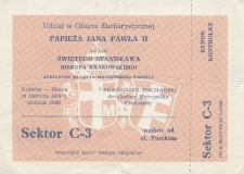 Karta wstępu na Mszę św. sprawowaną przez papieża Jana Pawła II
